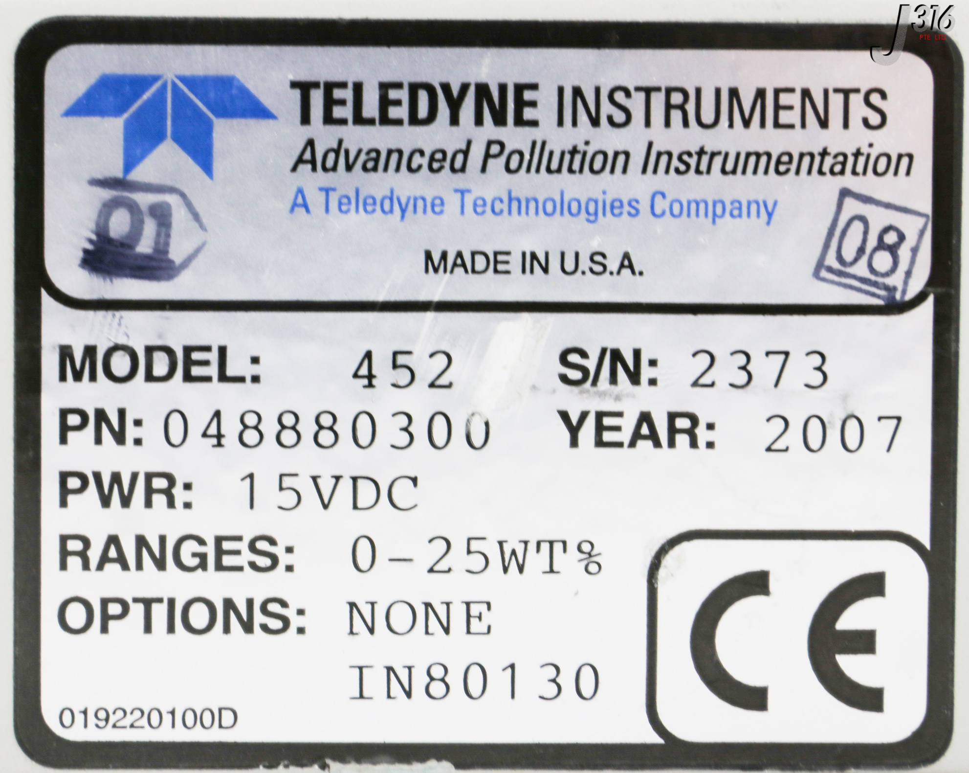 6913 TELEDYNE PROCESS OZONE SENSOR, P/N: 048880300 MODEL 452 | eBay
